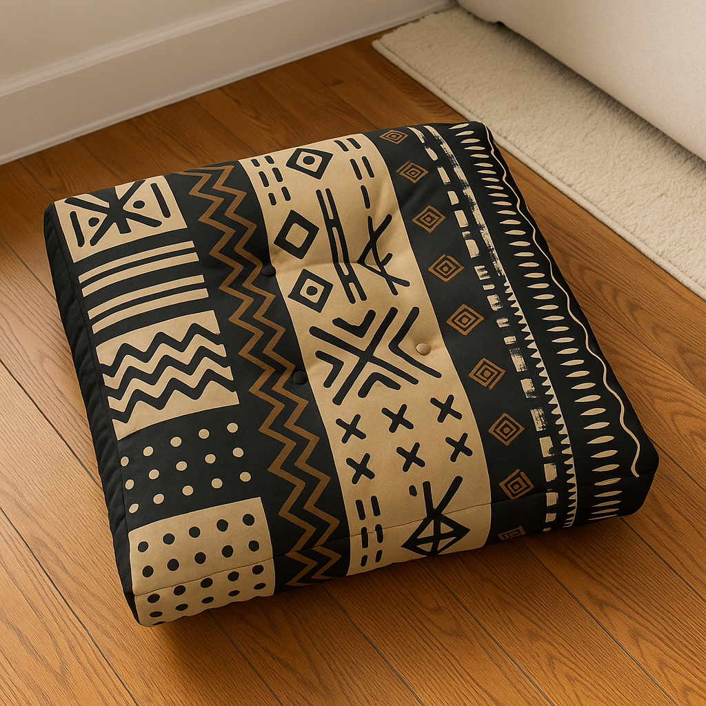 Tufted Floor Pillows - Mud-Cloth Inspired - Traditional African Patterns Interior Designs