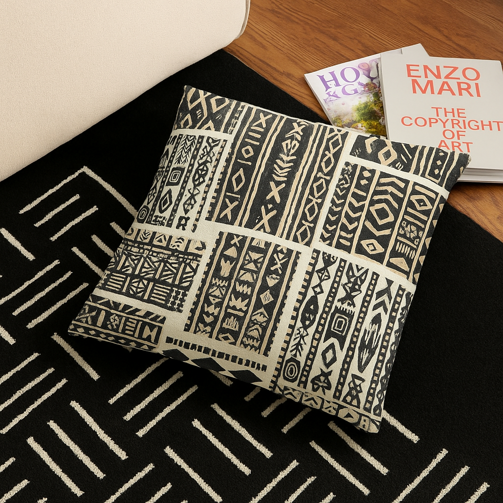 Tufted Floor Pillows - Mud-Cloth Inspired - Traditional African Patterns - Home Decorations