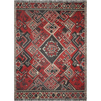 Kök Stüdyo Moroccan Berber-inspired woven blanket in red, black, and cream with geometric patterns and textured weave.