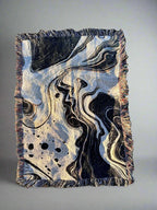 Kök Stüdyo abstract black and white Ebru marbling woven cotton throw blanket with fringe